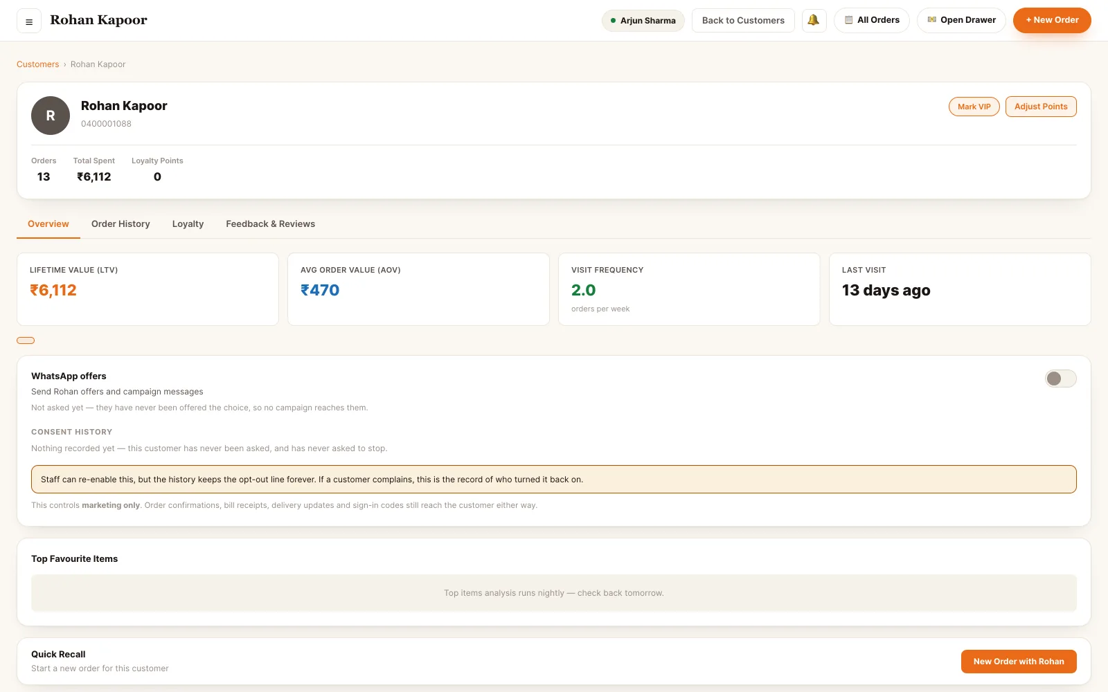 A single customer — orders, spend and loyalty