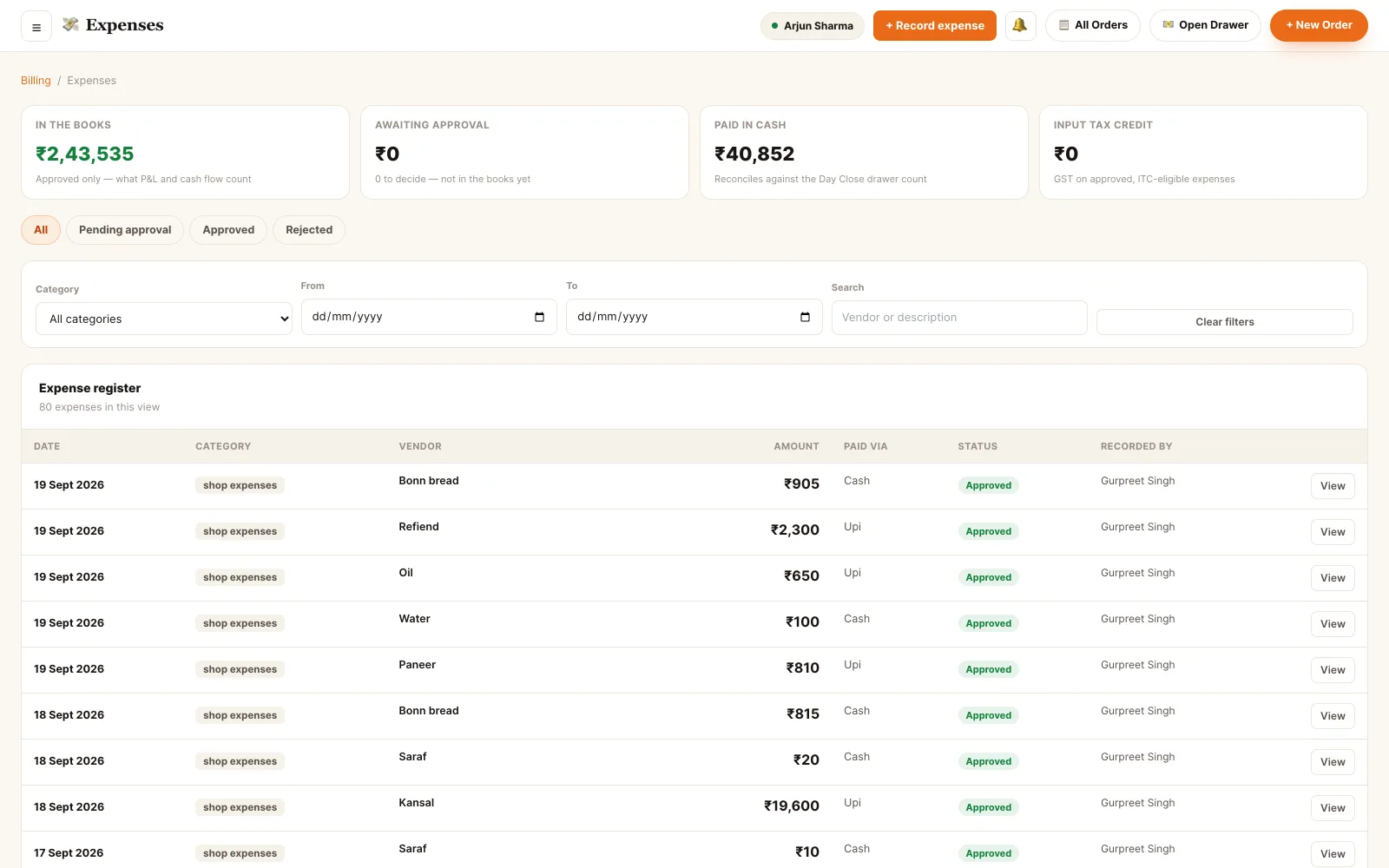 The expense register