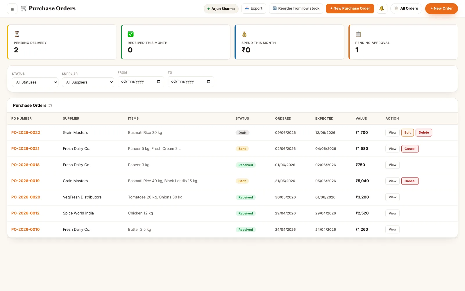 Purchase orders