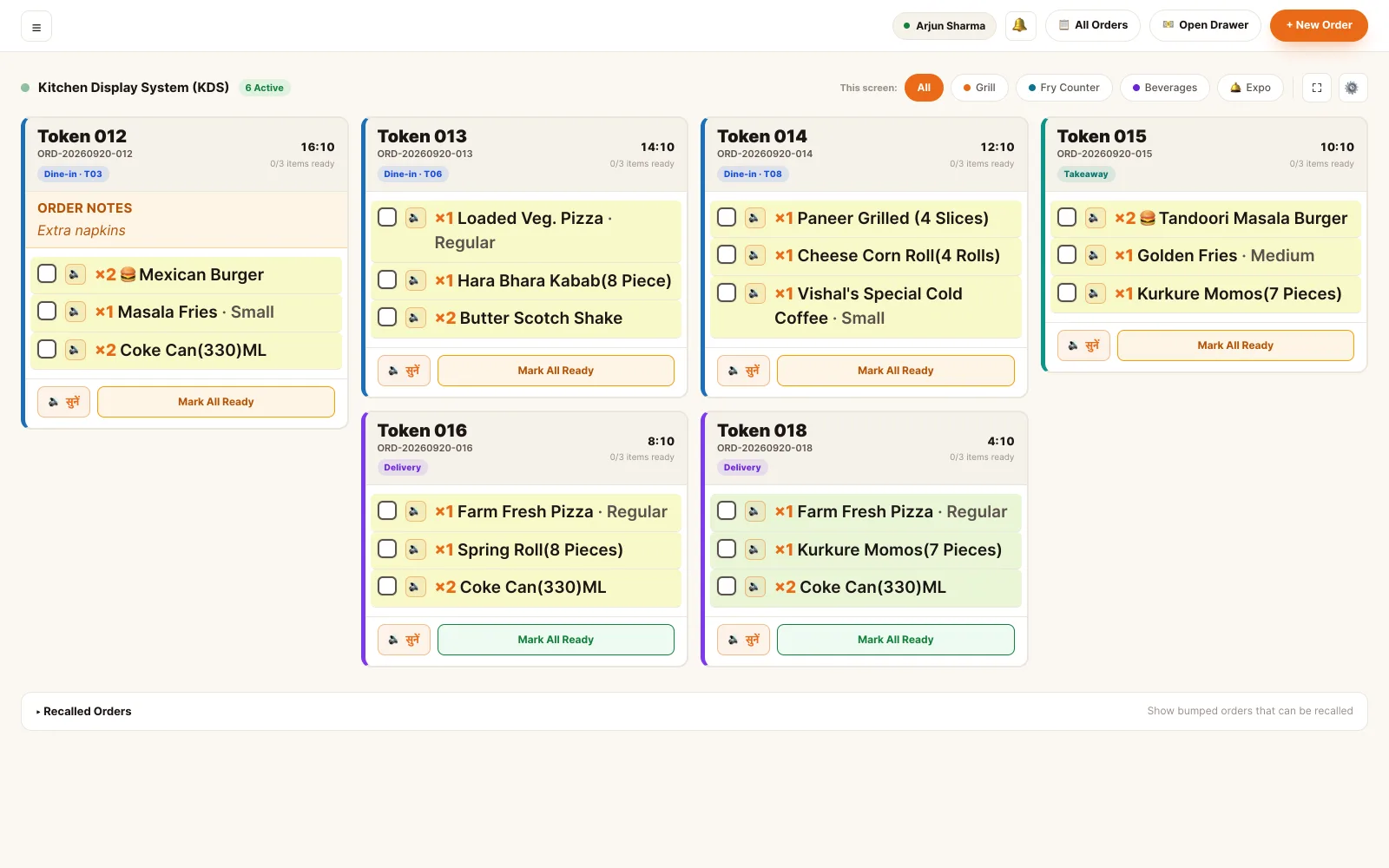 Kitchen display system — the live ticket board