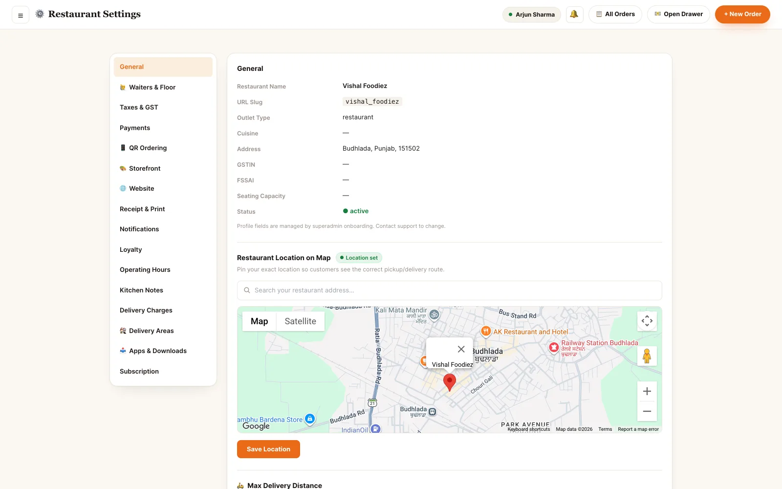 Restaurant settings — storefront and ordering controls