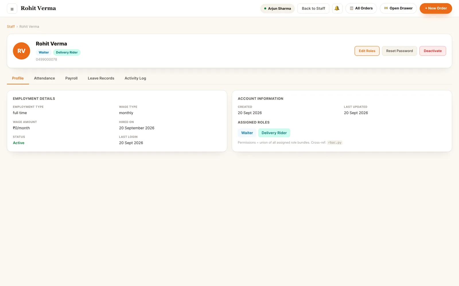 A staff member — roles and permissions