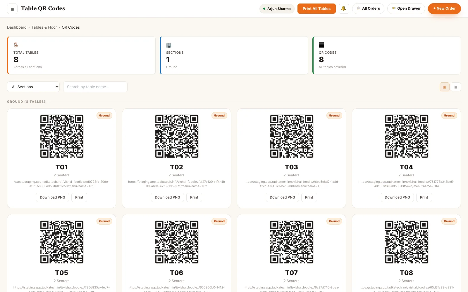 Table QR codes