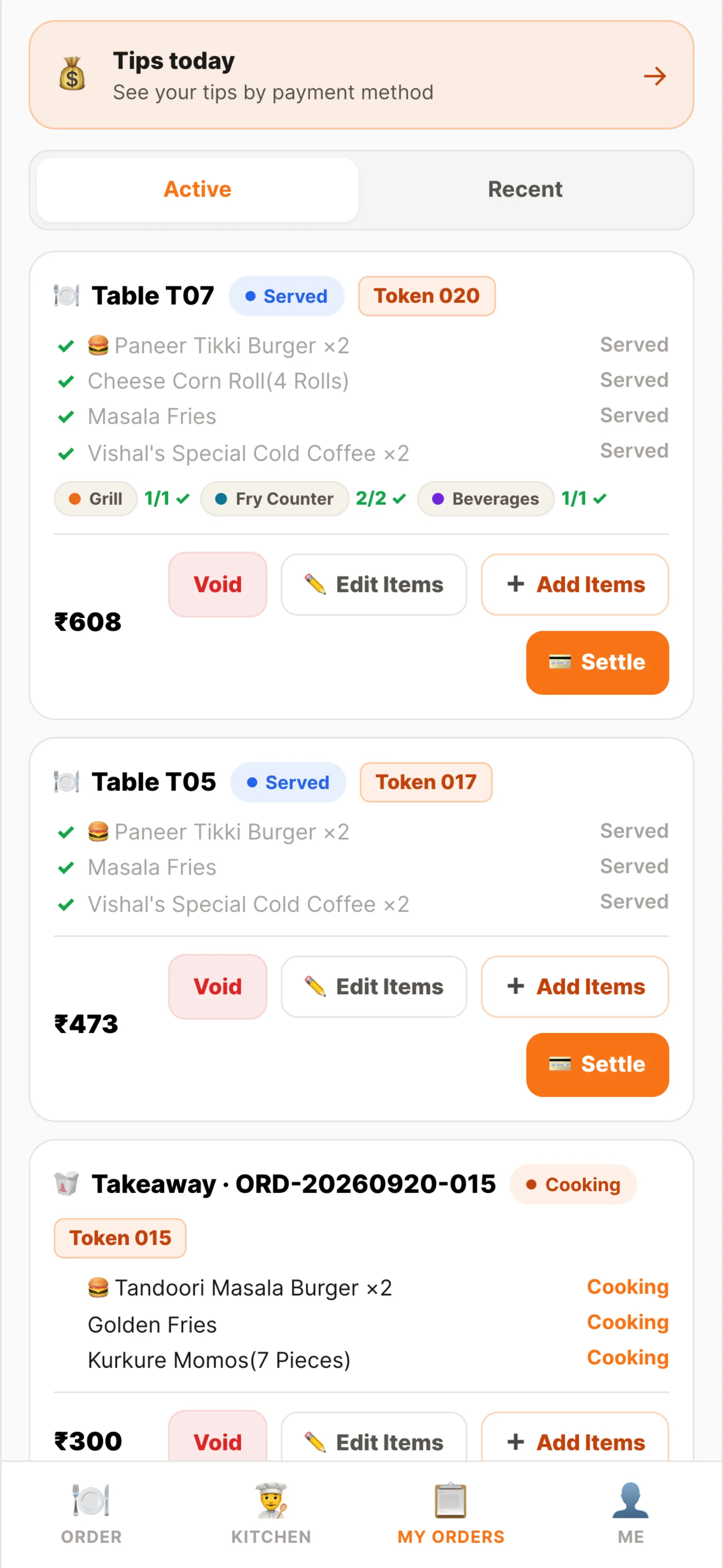 Waiter app — my orders