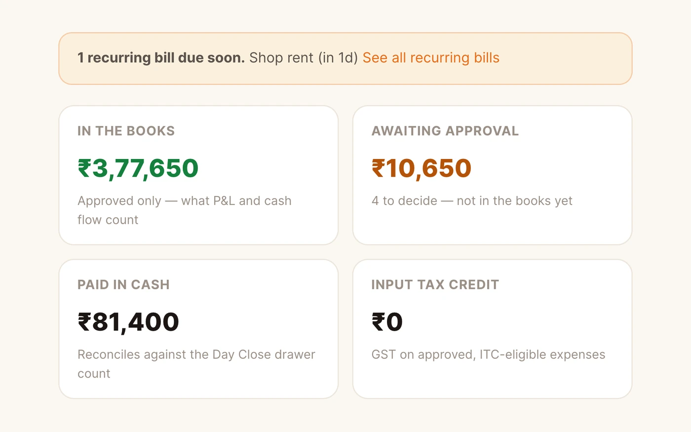Expenses: a rent reminder and spend awaiting approval