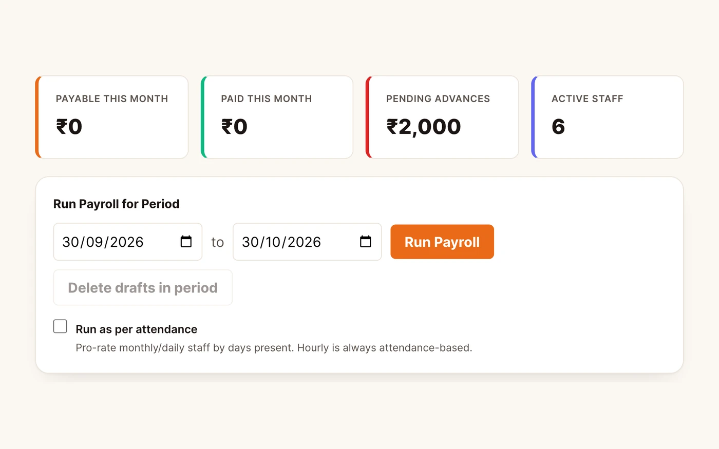 Payroll: pending advances and Run Payroll as per attendance